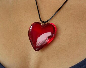 Splendida collana a cuore, collana a cuore, ciondolo a cuore in vetro, regali per lei, regali per la festa della mamma, gioielli a cuore