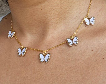 Collar de mariposa púrpura, collar de mariposa roja, collar de encanto de mariposa, regalos para ella, joyas de verano, regalos del Día de la Madre, Día de la Madre