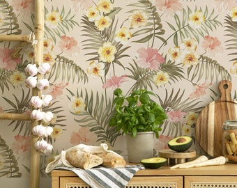 aquarel bloemen muur muurschildering, bloemen Peel en Stick Wallpaper Pastel Blush Floral muur sticker afdrukken - botanische zelfklevende muur muurschildering