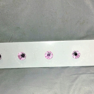White Painted Wood Pink Crystal Knobs Jewelry Necklace Organizer Wall Hanging Display