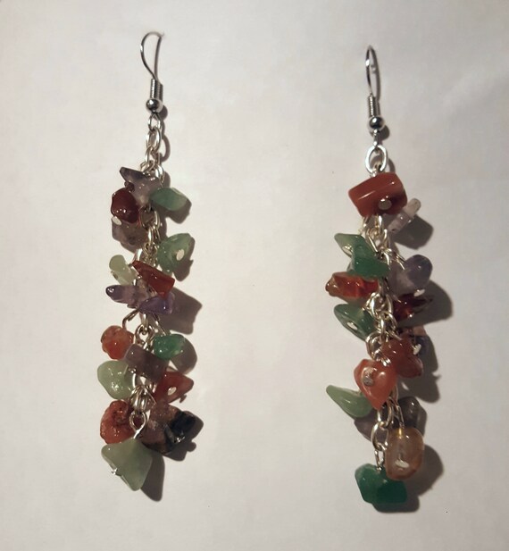 Multicolored Amethyst Adventurine Red Agate Stone Drop Earring | Etsy