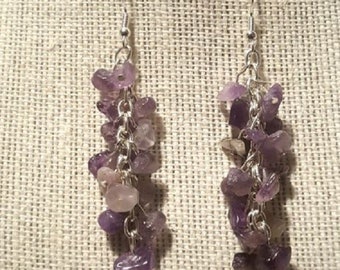 2" Lovely Natural Purple Amethyst Chips Drop Earrings