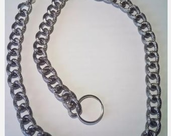 26&quot; Textured Rhodium Gunmetal Tone Chunky Biker Cuban Wallet Chain