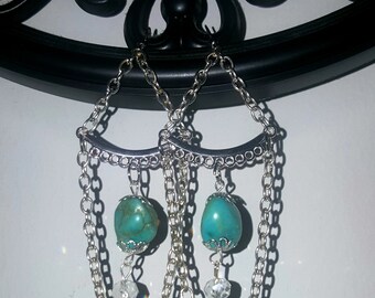 Handmade Turquoise Chandelier Chain Earrings