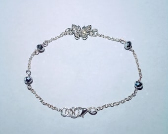 9.5" Handmade Silver Crystal Butterfly Summer Ankle Bracelet
