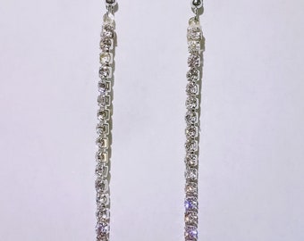 2 5/8 Shiny Rhinestone Silver Dainty Tassel Drop Earrings Set