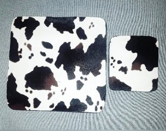 Cow Print PU Leather Mouse Pad & Coaster Set