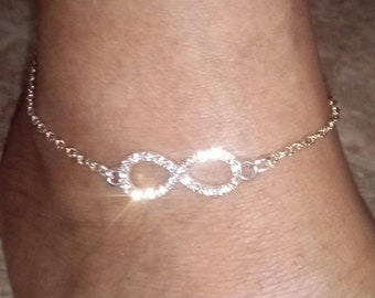 9.5" Sparkly Silver Crystal Infinity Anklet
