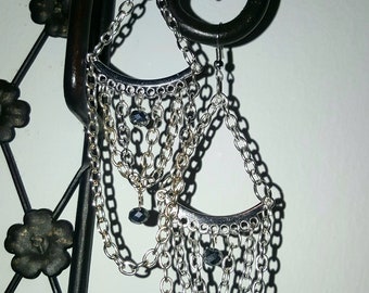 Elegant Long Silver Chain Chandelier Earrings