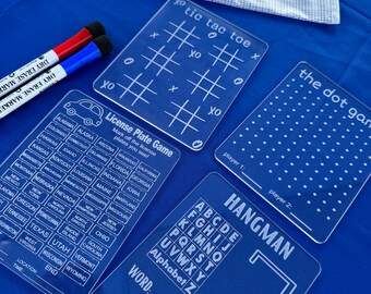 Travel Game Pack - Set of 4 Games and 2 Dry Erase Markers (great for road trips!)