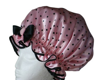XL Shower Cap Pink Polka Dots -  Dreadlocks or Extra Long Hair - Dottie