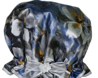 Damen Blau Blumen Duschhaube - Secret Garden Blue