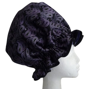 XL Purple Filagree Print Satin Sleep Bonnet / Night Hair Cap -  Purple Rain - Dreadlocks/Long Hair