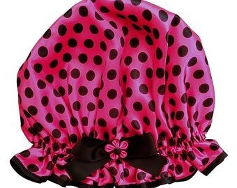 Vinyl Shower Cap Pink Polka Dot Retro 1960s VTG Pin Up Bathroom Hair Mod Glam il_340x270.7525418952_2p9i.jpg main image 3