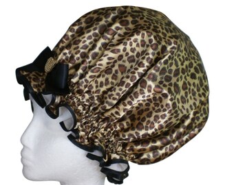 Ladies Shower Cap XL (Extra Long, Dreads or Extra Thick Hair)  - WILD CAT  Animal Print