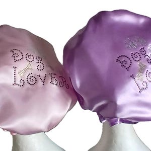 Glitter Diamante Shower Cap, Bouffant Style  - Dog Lover  (in Lilac or Pink)