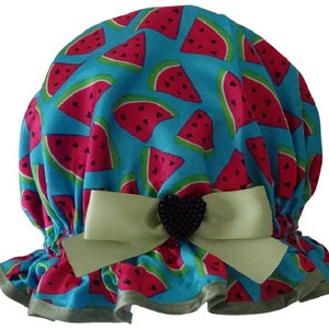 Fun Watermelon Print Satin Shower Cap - Melon Splash