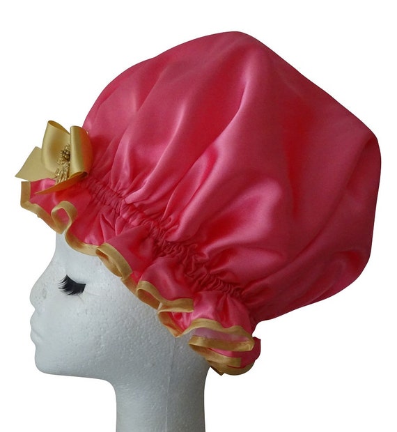 Hot Pink and Gold XL Shower Cap (extra Long, Dreads or Extra Thick