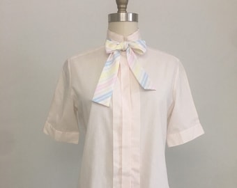 1980s Pale Pastel Pink Pleated Front Shirt by Shapely • Size 6 Medium