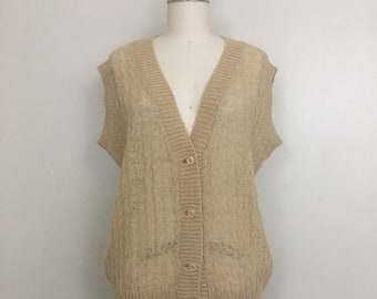 1980s Italian Virgin Wool Mohair Lace Knit Sweater Vest by New Look • Size S M L