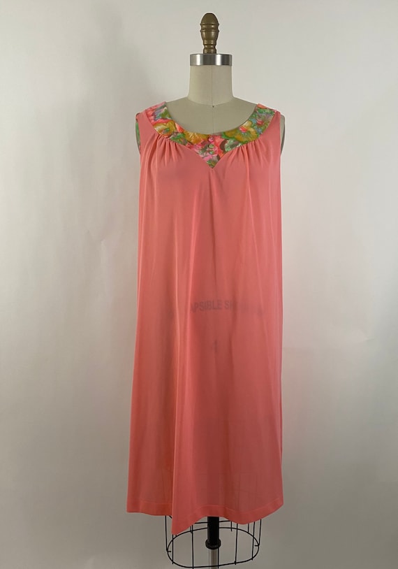 1960s Mod Coral Floral Nightie By Lorraine Lingeri