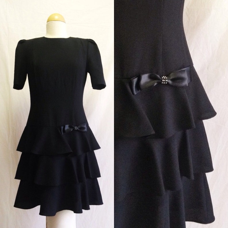 1980s Black Formal Party Dress by Leslie Fay Size 6 