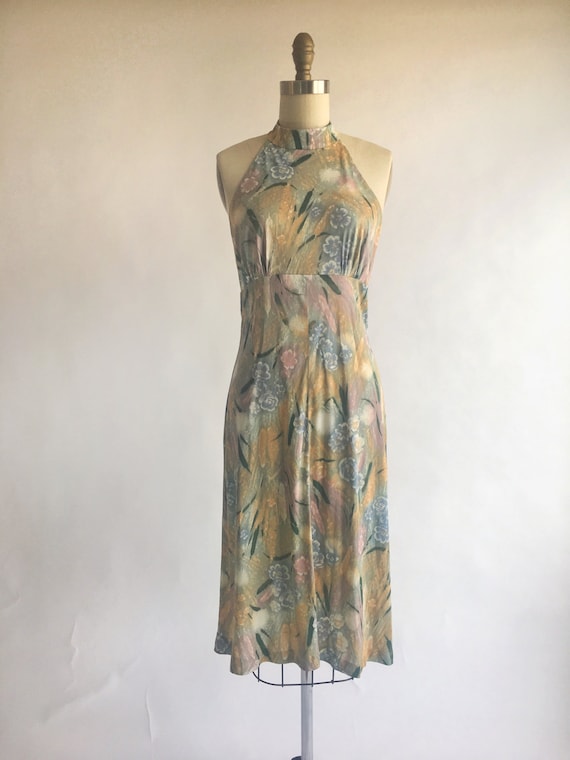 1950s 1960s Teena Paige Pastel Floral Halter Dress