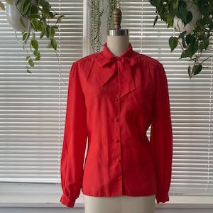 Vintage Red Tie Neck Blouse by Lady Manhattan Size 10