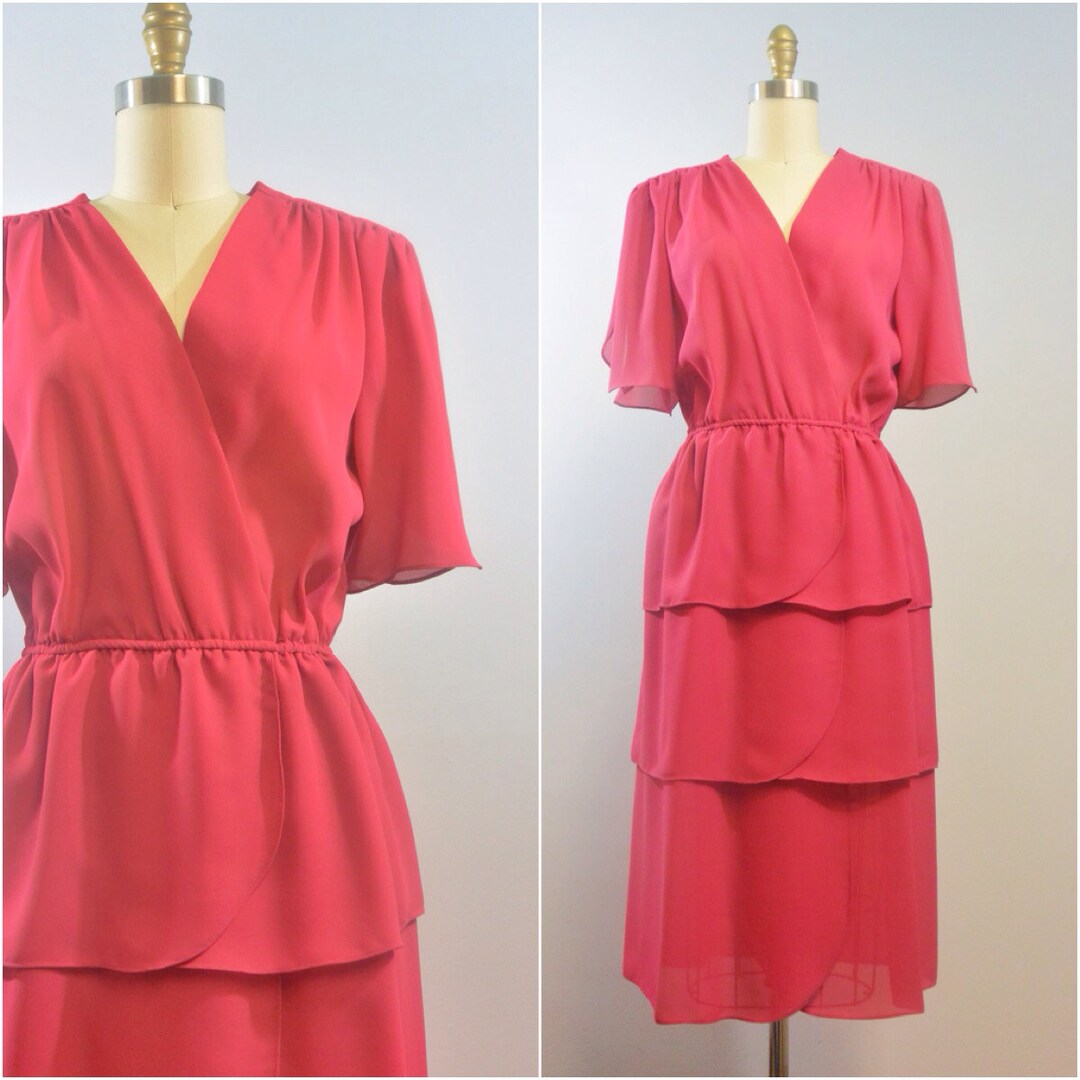 1980s Hot Pink Wrap Top Flutter Dress by R.E.O. Originals - Etsy