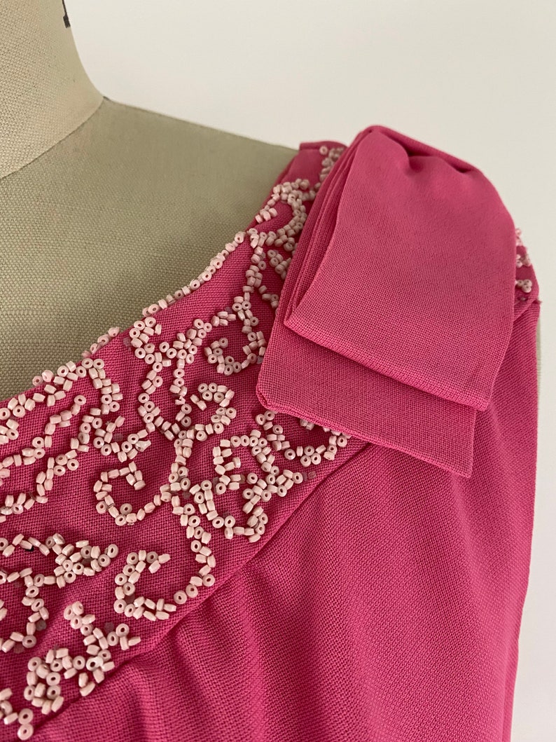 Vintage 60s Pink Beaded Shift Dress \u2022 Size Medium