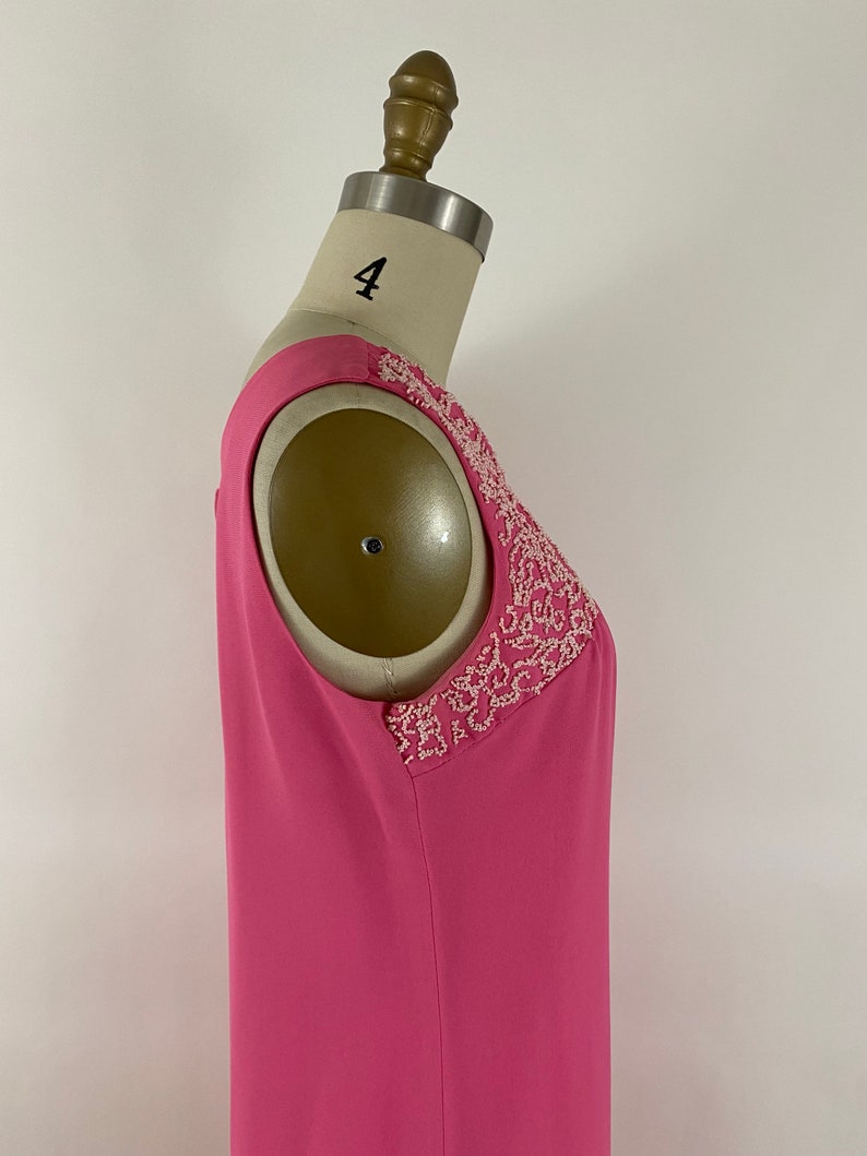 Vintage 60s Pink Beaded Shift Dress \u2022 Size Medium