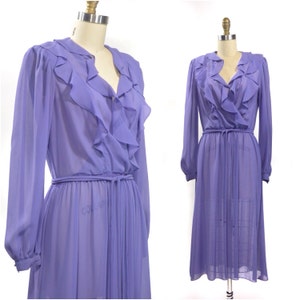 1970s Candied Violet Sheer Ruffled Crepe Dress By Jody California