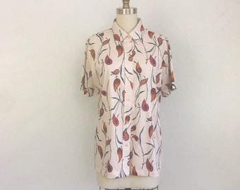 1970s Buff Leaf Print Shirt by Sears The Fashion Place • Size 18 Large XL