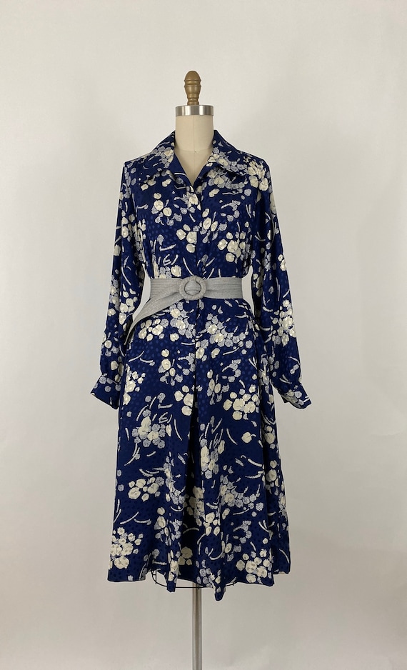 1980S Navy Floral Tent Dress By Drapers & Damon's 
