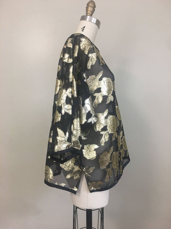 Vintage Sheer Black Gold Floral Embellished Top b… - image 3