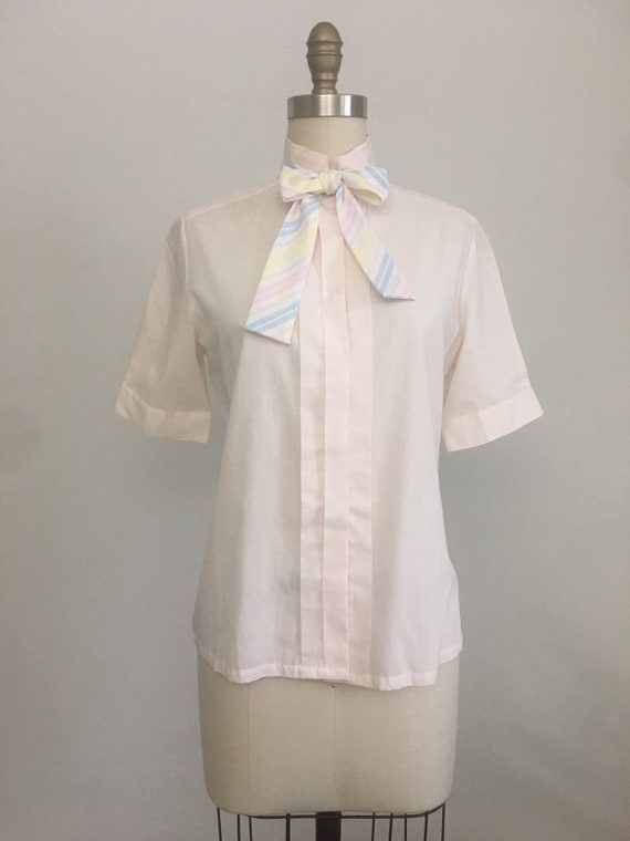 1980s Pale Pastel Pink Pleated Front Shirt by Shap