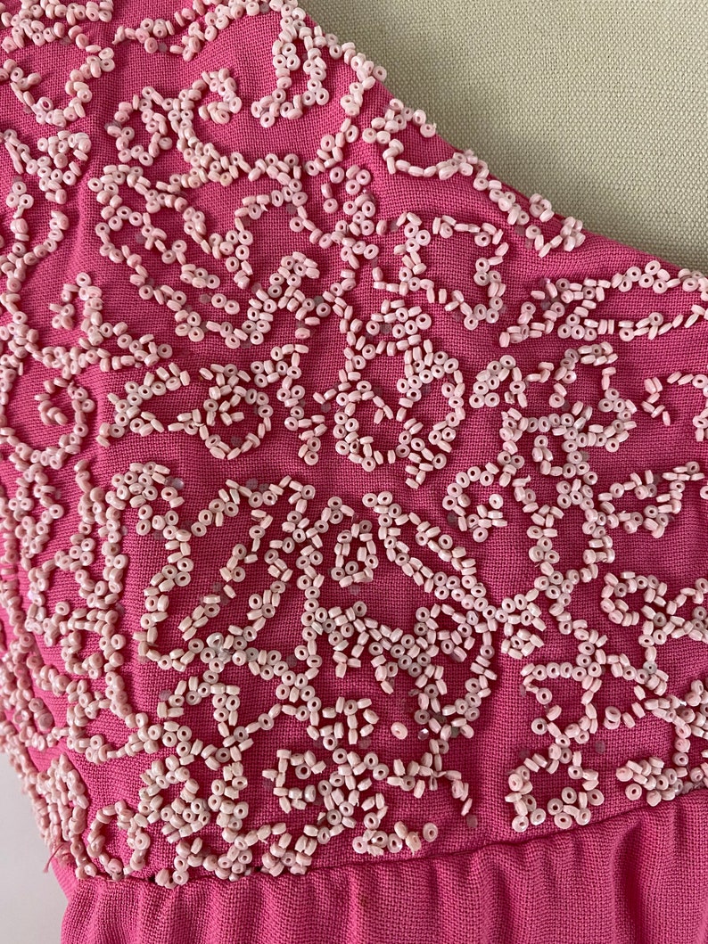 Vintage 60s Pink Beaded Shift Dress \u2022 Size Medium