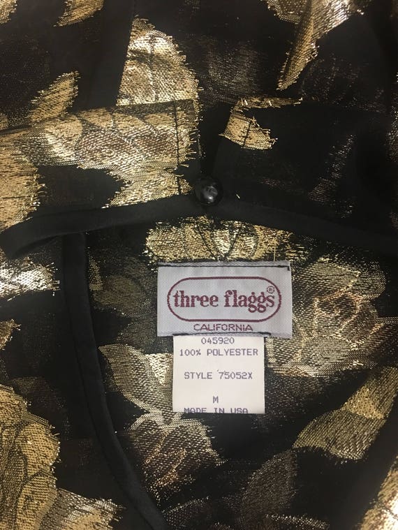 Vintage Sheer Black Gold Floral Embellished Top b… - image 5