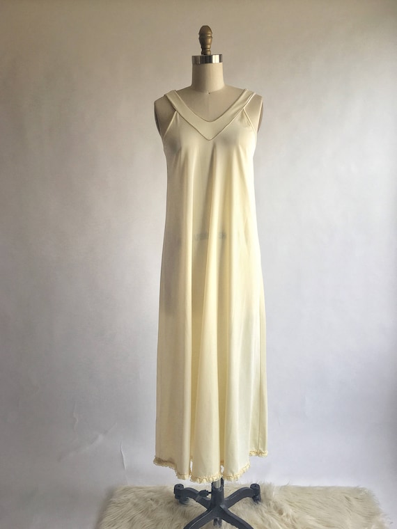 1970s Glam Gold Trimmed Ivory Night Gown by The F… - image 1