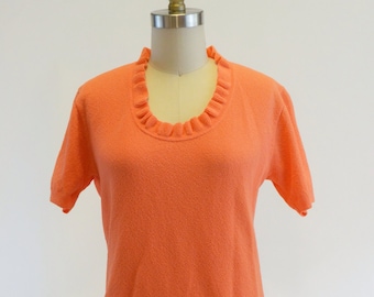 1960s Orange Ruffled Shirt by Exmoor Dimmer Skimmer • Size Medium