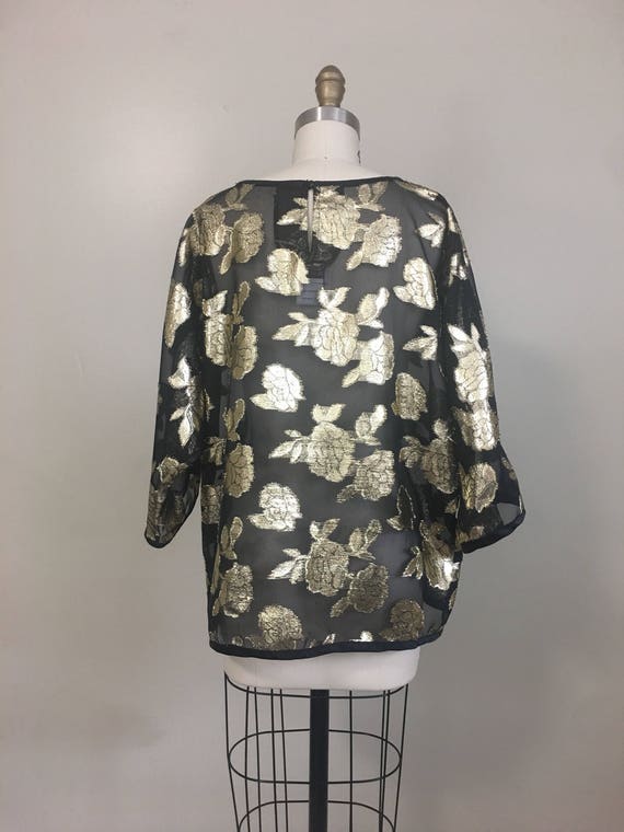 Vintage Sheer Black Gold Floral Embellished Top b… - image 2