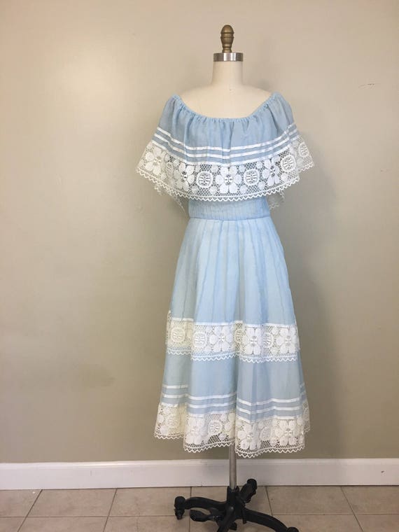 pale blue off the shoulder dress
