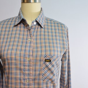 1950s Womens Lee Plaid Button Down Shirt • Size Small Medium