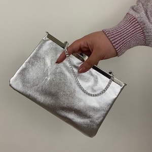 1960s Spacetastic Mod Silver Chain Strap Clutch Handbag