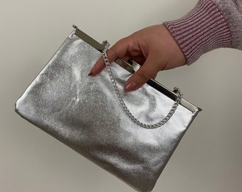 1960s Spacetastic Mod Silver Chain Strap Clutch Handbag