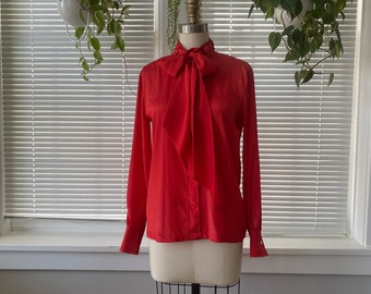 Vintage Red Pussy Bow Blouse