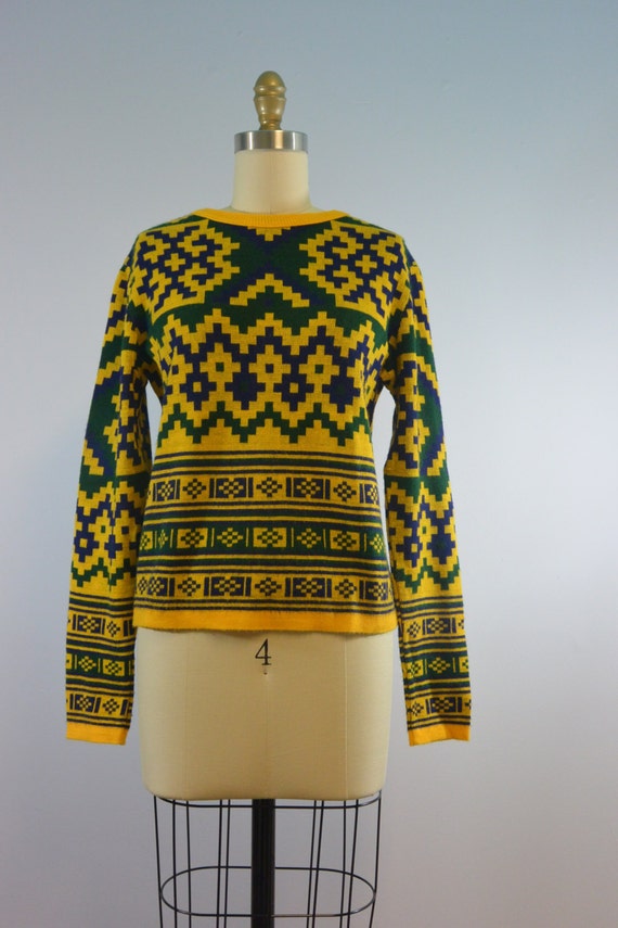 1960s 1970s Italian Multicolor Pixelated Sweater •