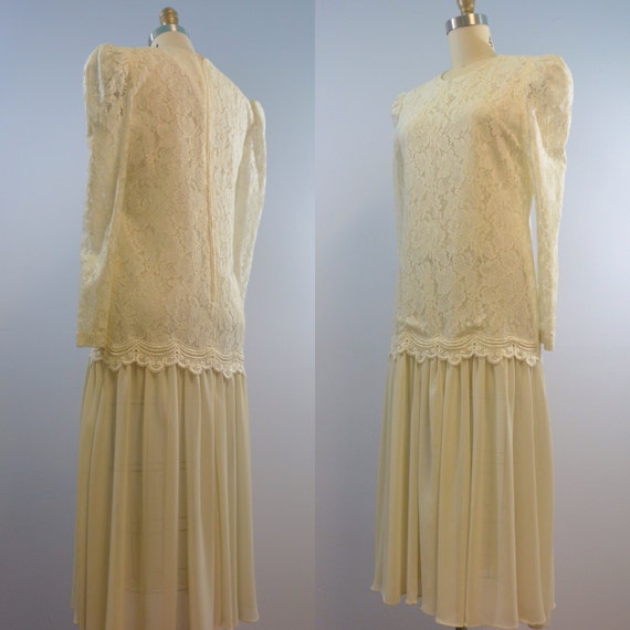 1970s 1980s Ivory Lace Drop Waist Dress by J. Ell… - image 3