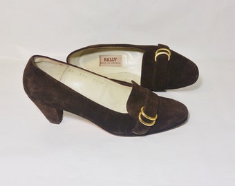 Vintage Bally Pumps Brown Suede Made In Greece Size 35