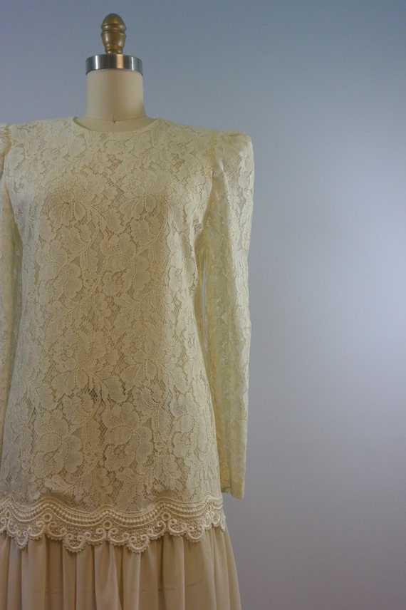 1970s 1980s Ivory Lace Drop Waist Dress by J. Ell… - image 4